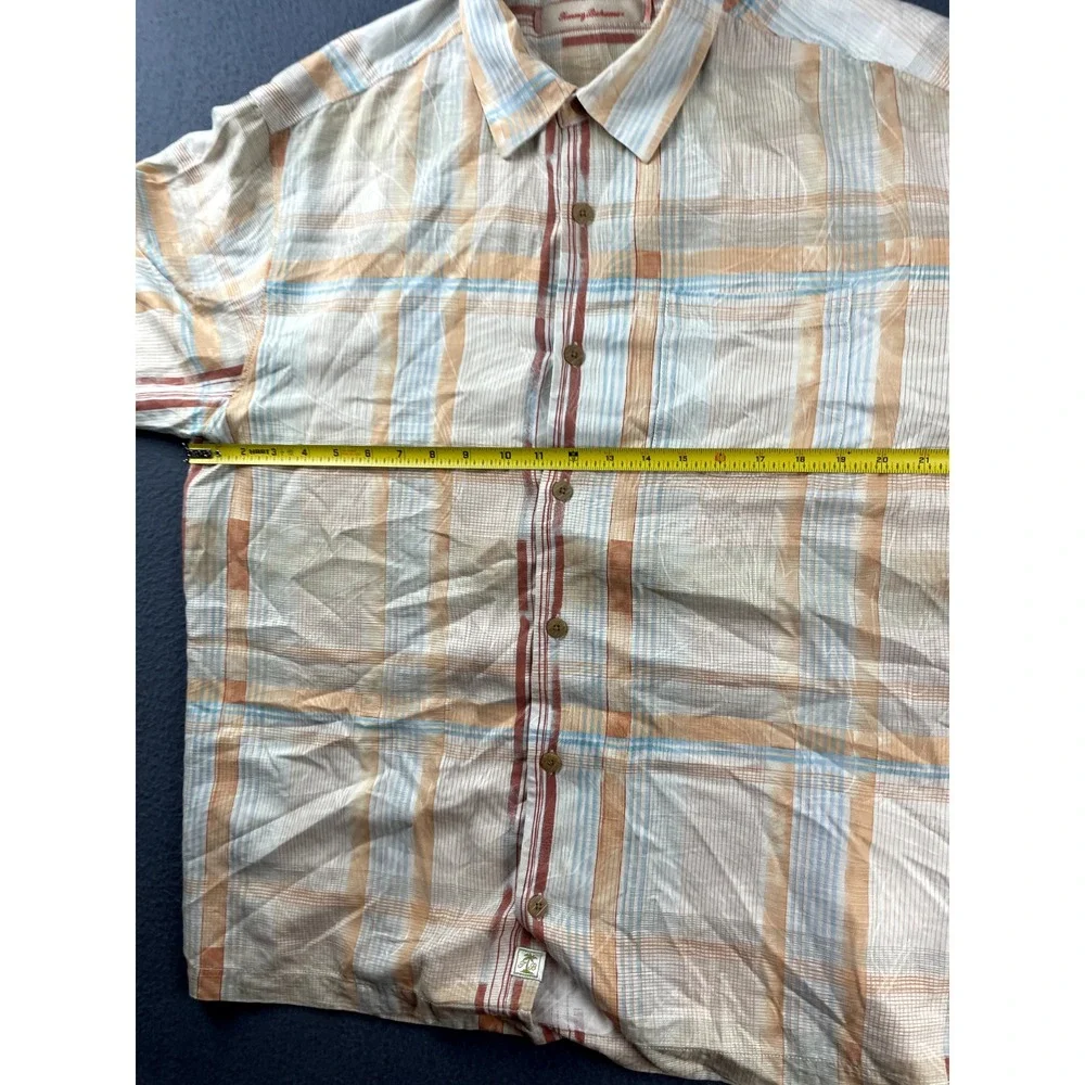 Tommy Bahama Button Up Shirt Men's L Silk Orange‎ Plaid Camp Lightweight Beach